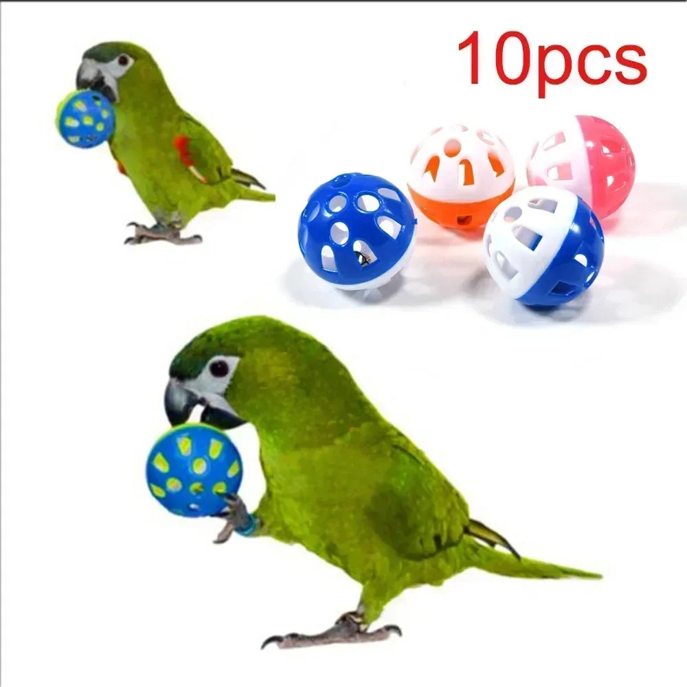 Pet Parrot Toy Colorful Hollow Rolling Bell Ball 10pcs Small Pet Cat's Cockatiel Parrot Chew Cage Fun Toys Pet Bird Supplies Oasis Select