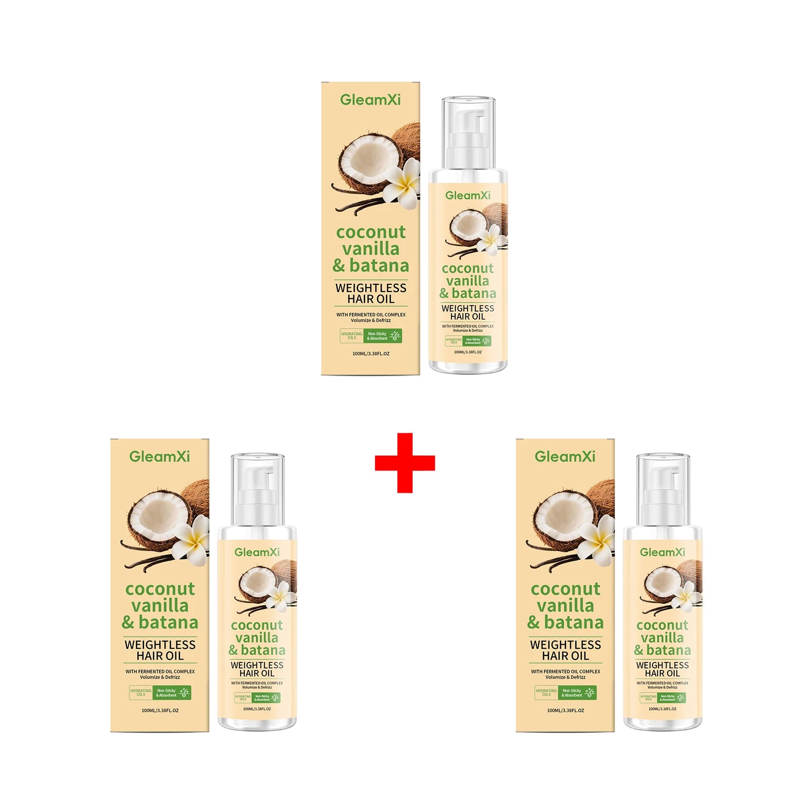 Coconut Vanilla & Batana Hair Oil Volumizing Serum for Frizzy, Dry & Damaged Hair Adds Shine Reduce Frizz Daily Nourishing Hair Oasis Select 3pcs