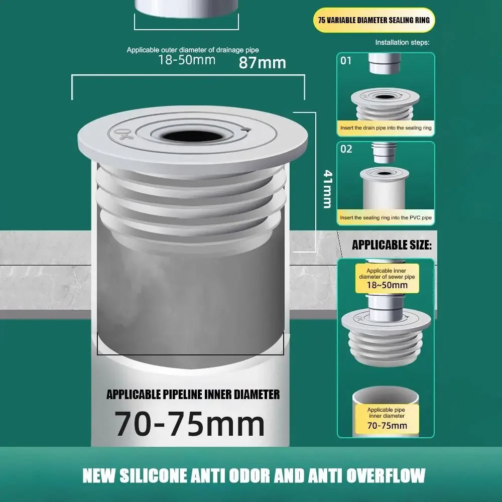 Durable Anti Odor Washbasin Floor Drain Core Shower Drainer Sewer Strainer Plug Insect Prevention Water Pipe Connector Oasis Select 70-75mm-Type1