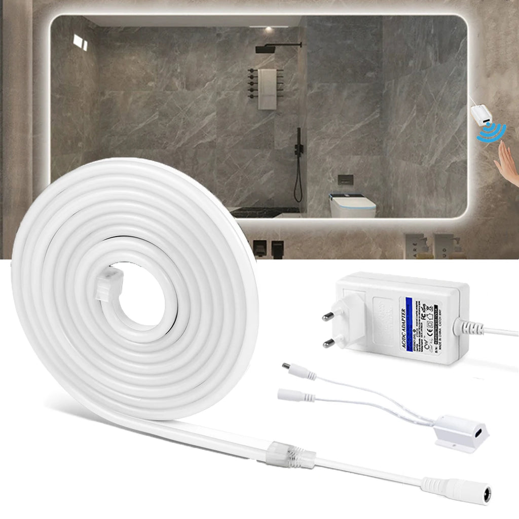 12V Neon LED Strip Light with Hand Scan Motion Sensor Waterproof Nightlight for Bathroom Vanity Backlight Makeup Mirror Lighting Oasis Select