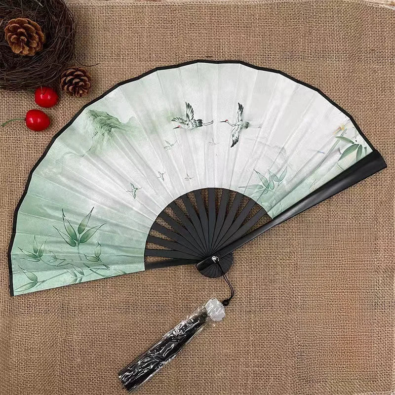 Chinese Style Folding Fan Classical Dancing Cloth Fan Vintage Plastic Animal Dragon Printing Hand Held Fans Photo Props Cosplay Oasis Select Style 3