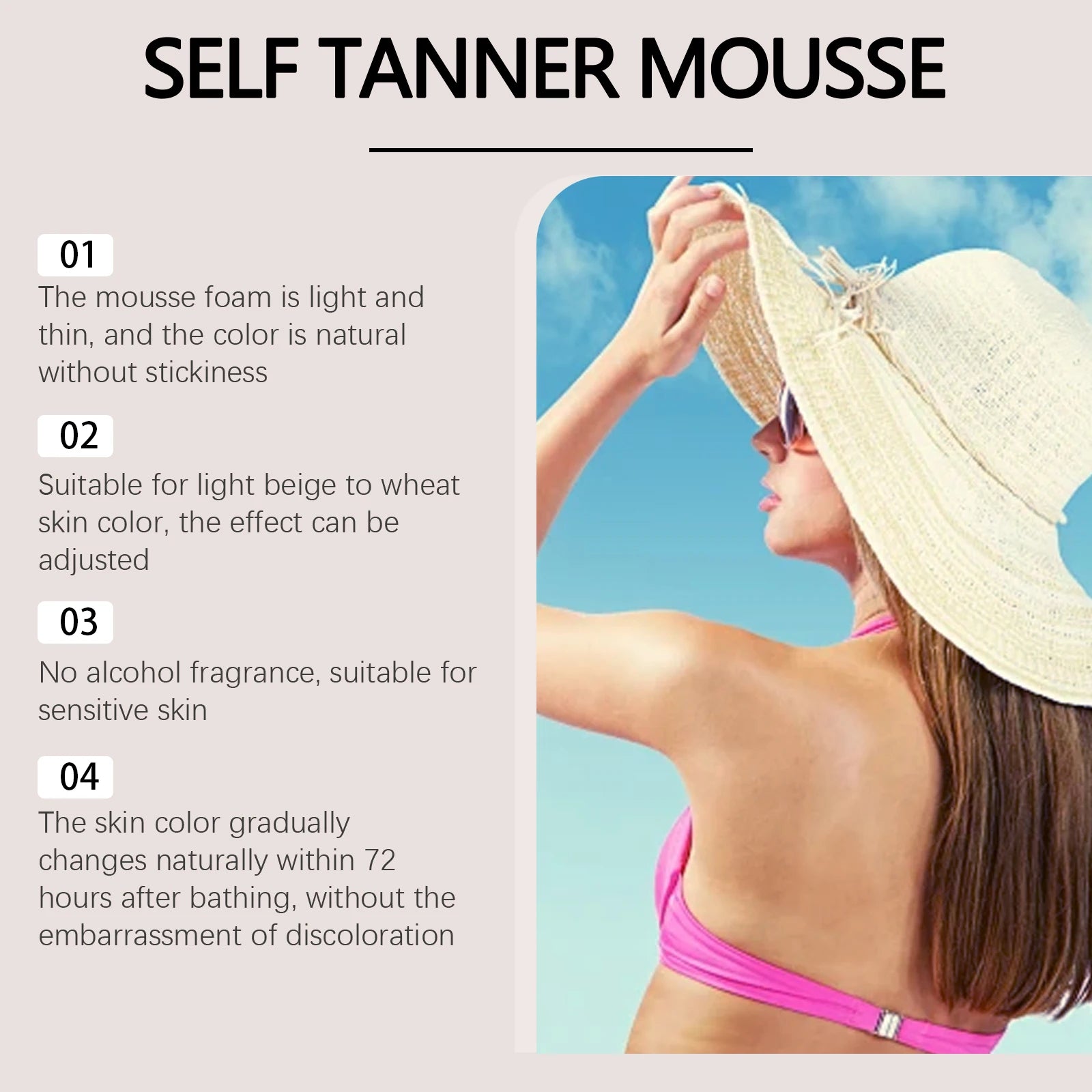 Jaysuing Self Tanner Mousse – Sunless Tanning Foam 60ml Self Tanning Mousse Oasis Select