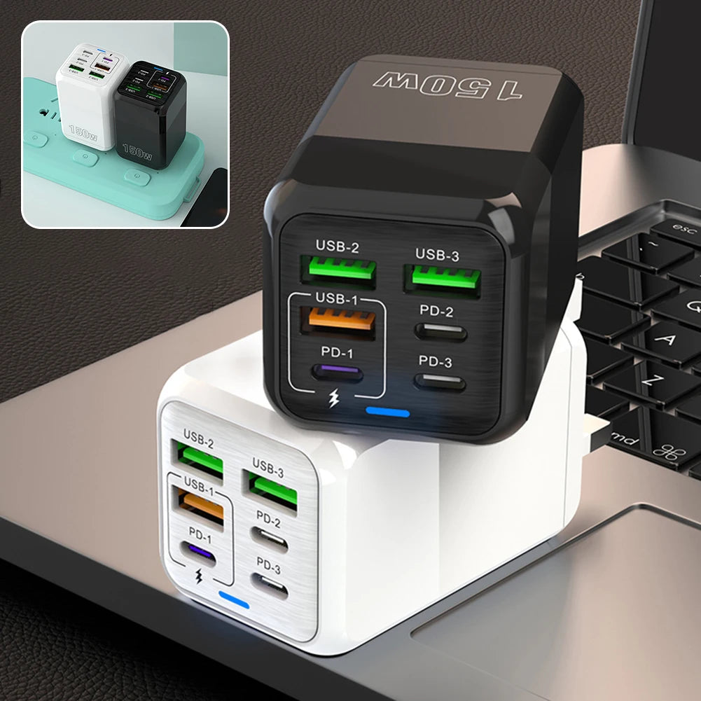 150W 6-in-1 Fast Charger | 3 USB + 3 USB-C PD Ports