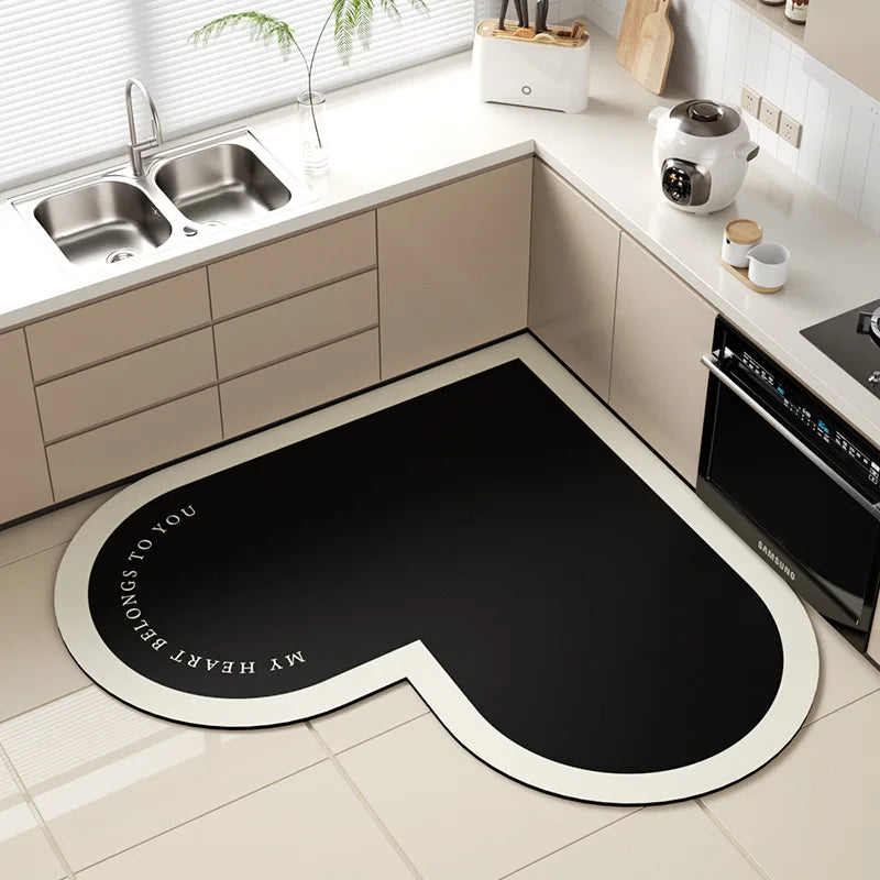 Ins style kitchen heart-shaped diatom mud floor mat kitchen water-absorbent, non-slip, dirt-resistant and easy-care floor mat Oasis Select B 60X60cm