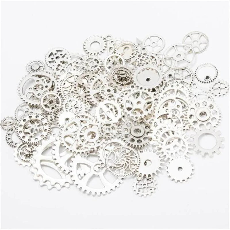 50g Antique Steampunk Gear Accessories Decor DIY Metal Pendants Charms for DIY Necklace Bracelet Crafting Jewelry Making Decor Oasis Select Antique Silver 50g
