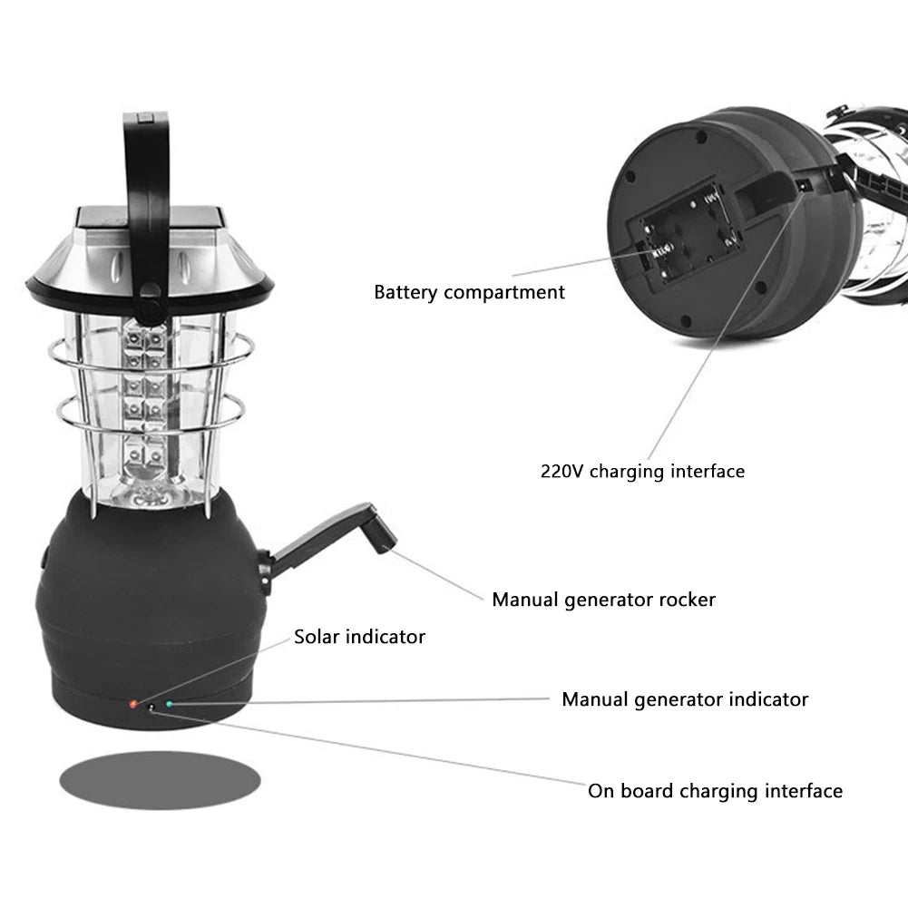 Solar Hand Crank Camping Lantern | 3 Modes, Waterproof, Emergency