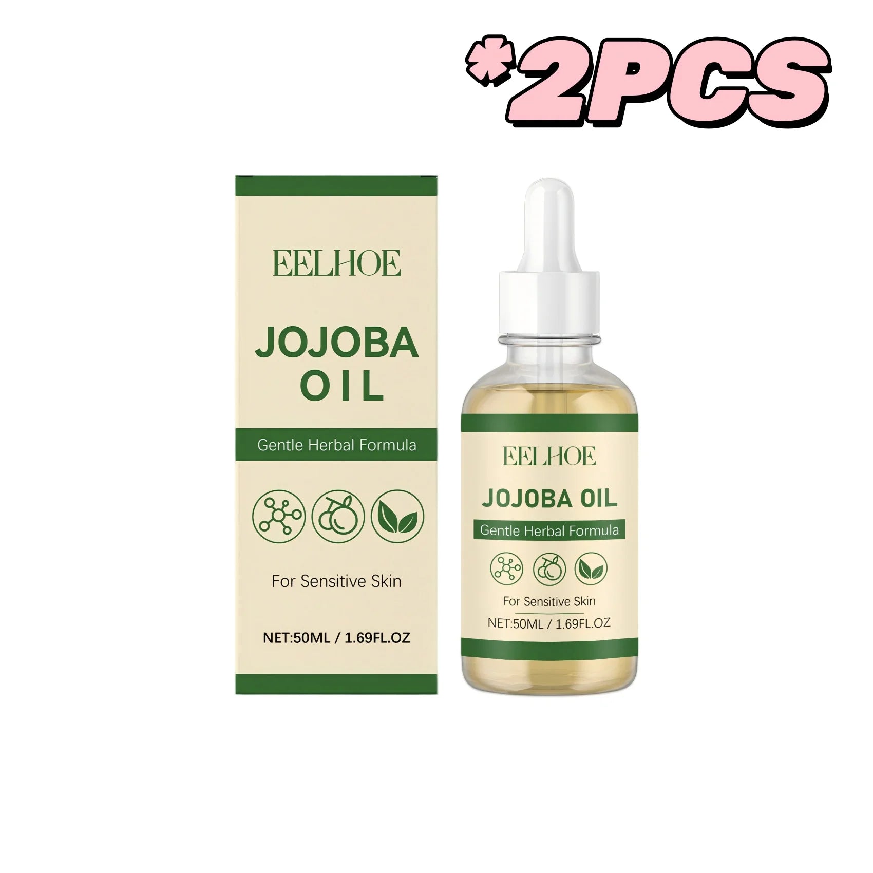 100% Pure Organic Jojoba Oil Cold Pressed Natural Body Massage Oil Moisturizing Hydrating Anti Dry Skin Care for Face Hair Nails Oasis Select 50ml Boxed X2PCS