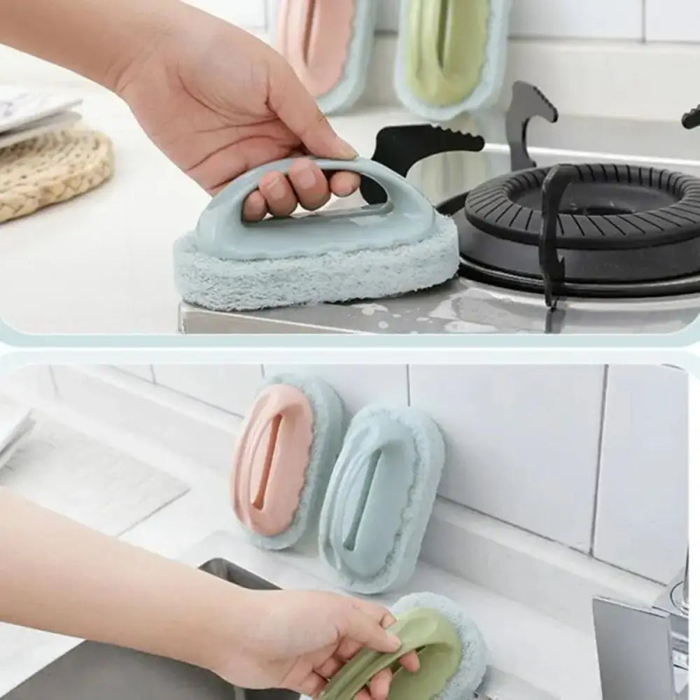 Portable Sponge Bathroom Brush with Handle Multifunctional Bath Cleaning Brush Sponge Bottom Strong Decontamination Oasis Select