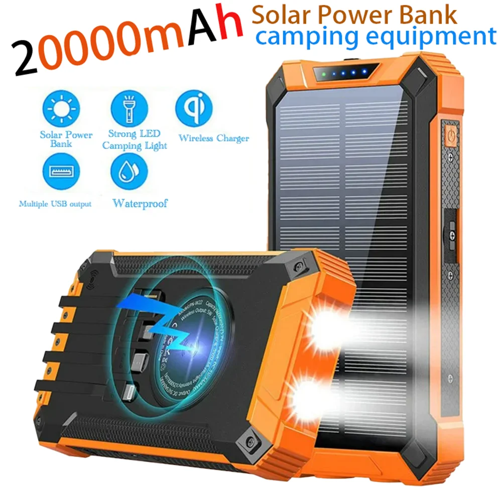 20000mAh all-purpose Solar Power Bank Battery Mobile Solar Station USB 4 in1 Super Fast Charging Wireless Charger LED Light Oasis Select