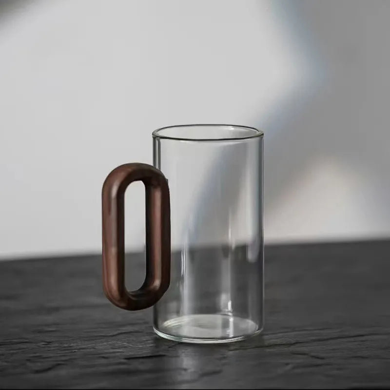 6pcs 360ml Premium High Borosilicate Heat-resistant Glass Set: Home Drinking Glasses with Wooden Handles, Stylish Tea Cups Oasis Select
