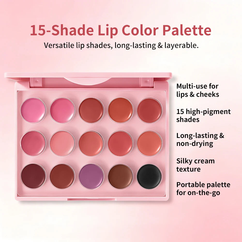 Versatile Lip Makeup Kit 15-Color Lip Palette + Matte Lipsticks + Moisturizing Lip Balm Long Lasting Lip Tint Set for Women Gift Oasis Select