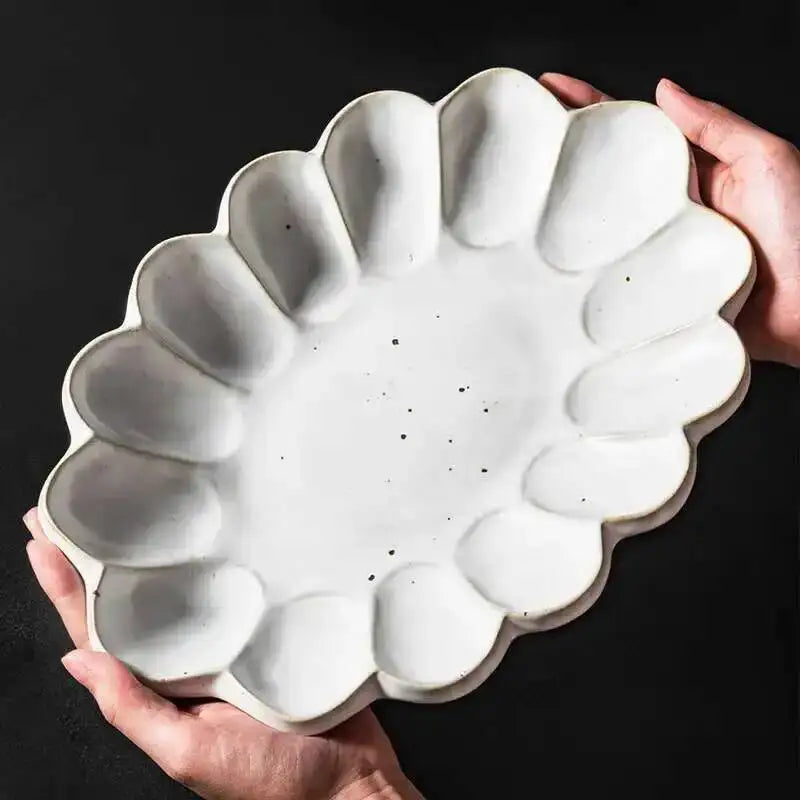Retro Flower Shape Ceramic Dinner Plate Tableware Steak Dish Fish Long Tray Salad Rice Soup Noodles Bowl Oasis Select