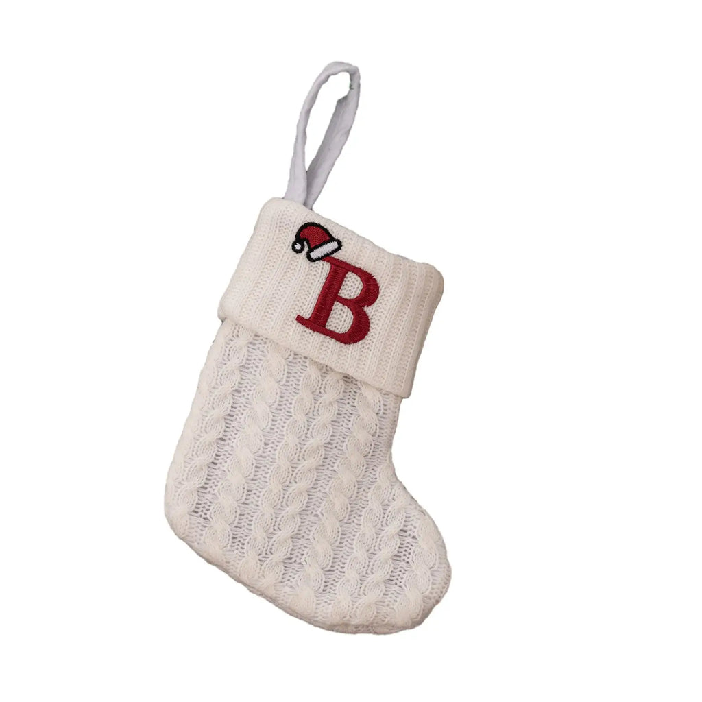 With Hanging Rope Christmas Stocking Children Candy Bag Beautiful Knitted Pendant White Snowflake Alphabet Christmas Tree Oasis Select B China Mainland