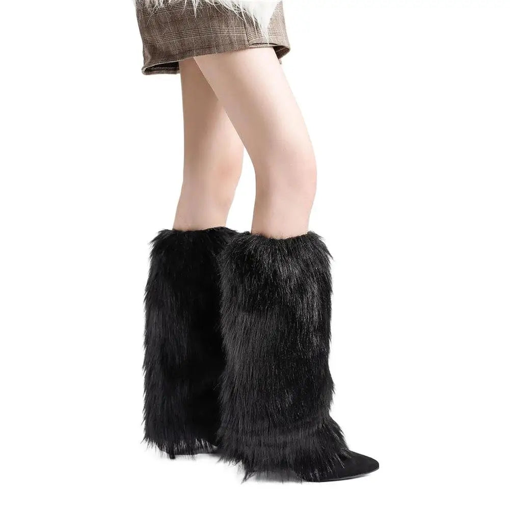 Women Faux Fur Leg Warmers Women Fall Leggings Jk Boots Stocking Girls Lolita Punk Boot Cover Harajuku Fur Foot Warming Cover Oasis Select black 35-39