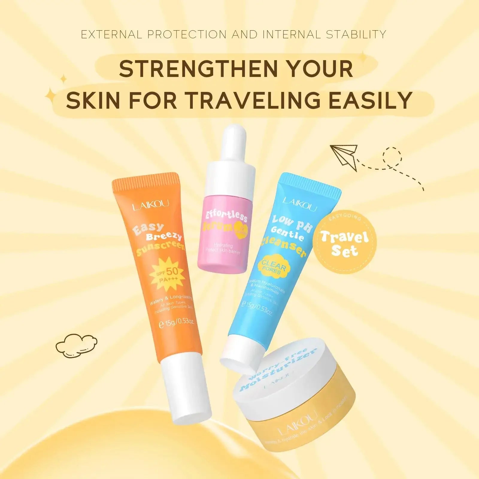 Ceramide Skincare Travel Kit With Hyaluronic Acid Low Ph Facial Cleanser Gentle Serum Moisturizer And Airy Sunscreen Oasis Select