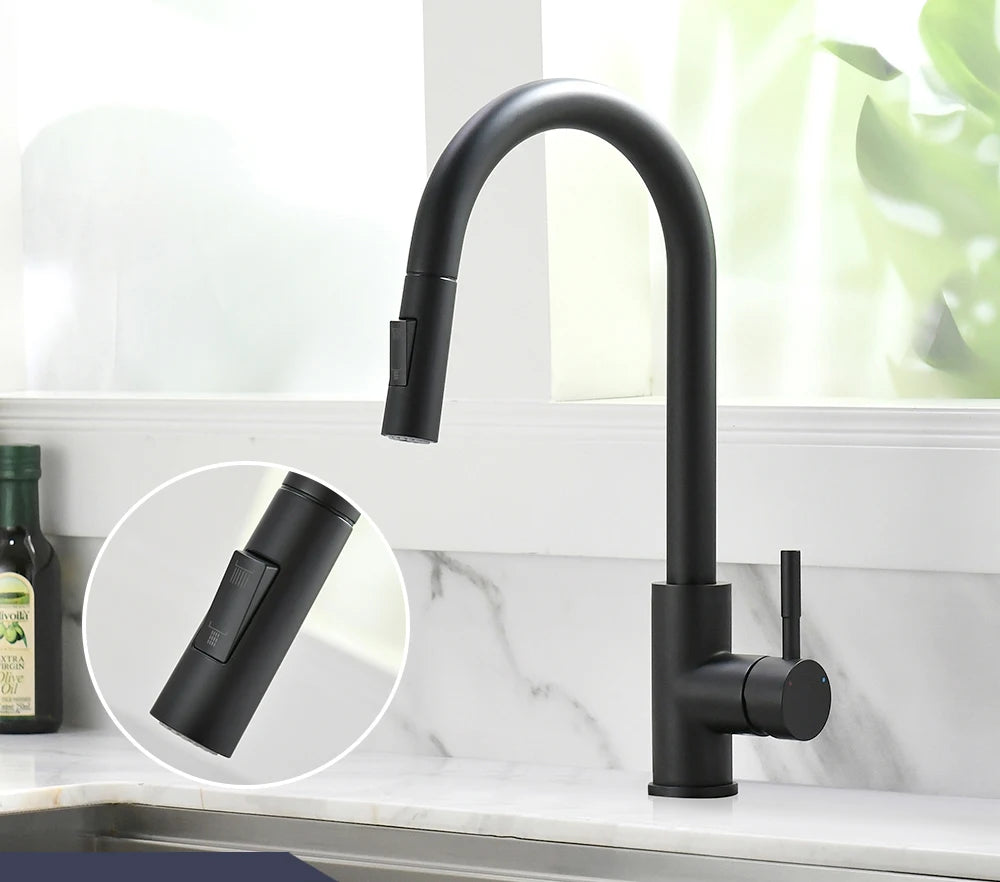 Kitchen Faucet Brushed Nickel Color Surface Hot and Cold Water Faucet Kitchen Sink Faucet Pull-out Kitchen Faucet Single Hole Oasis Select BlackA