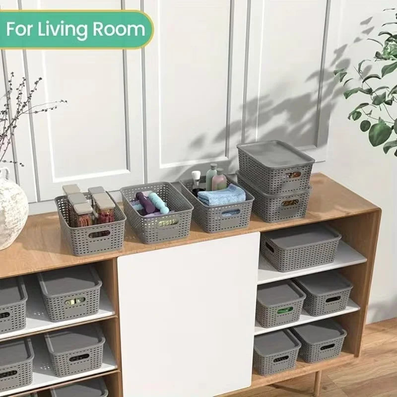 6 Stackable Storage Boxes with Lids, Space saving Storage Rack Container, Suitable for Home Office, Bedroom Perfect for Home Use Oasis Select