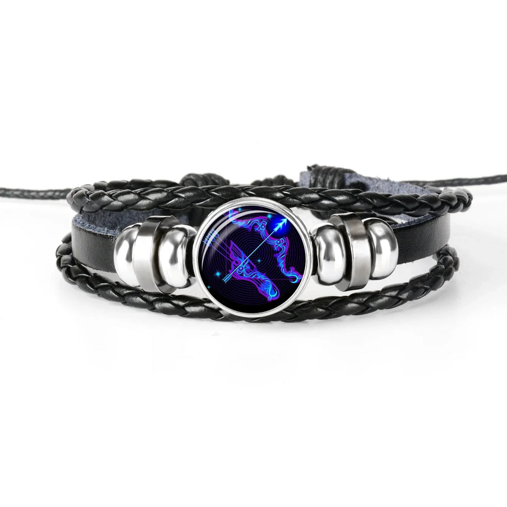 Zodiac Constellation Braided Leather Bracelet | Glass Dome Charm Charm Bracelet Oasis Select