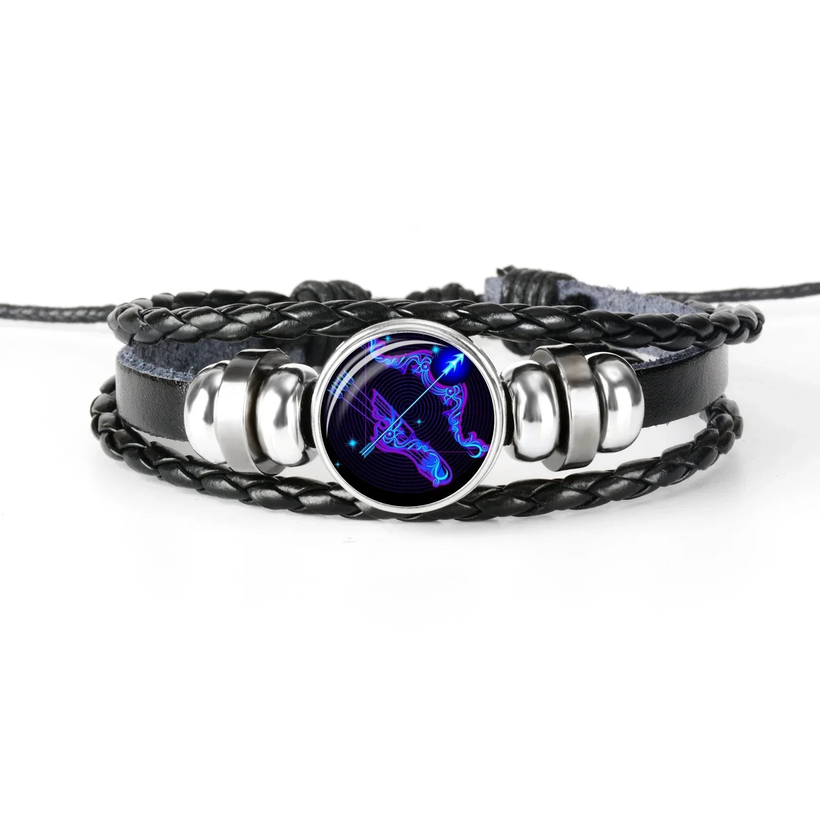 Zodiac Constellation Braided Leather Bracelet | Glass Dome Charm Charm Bracelet Oasis Select