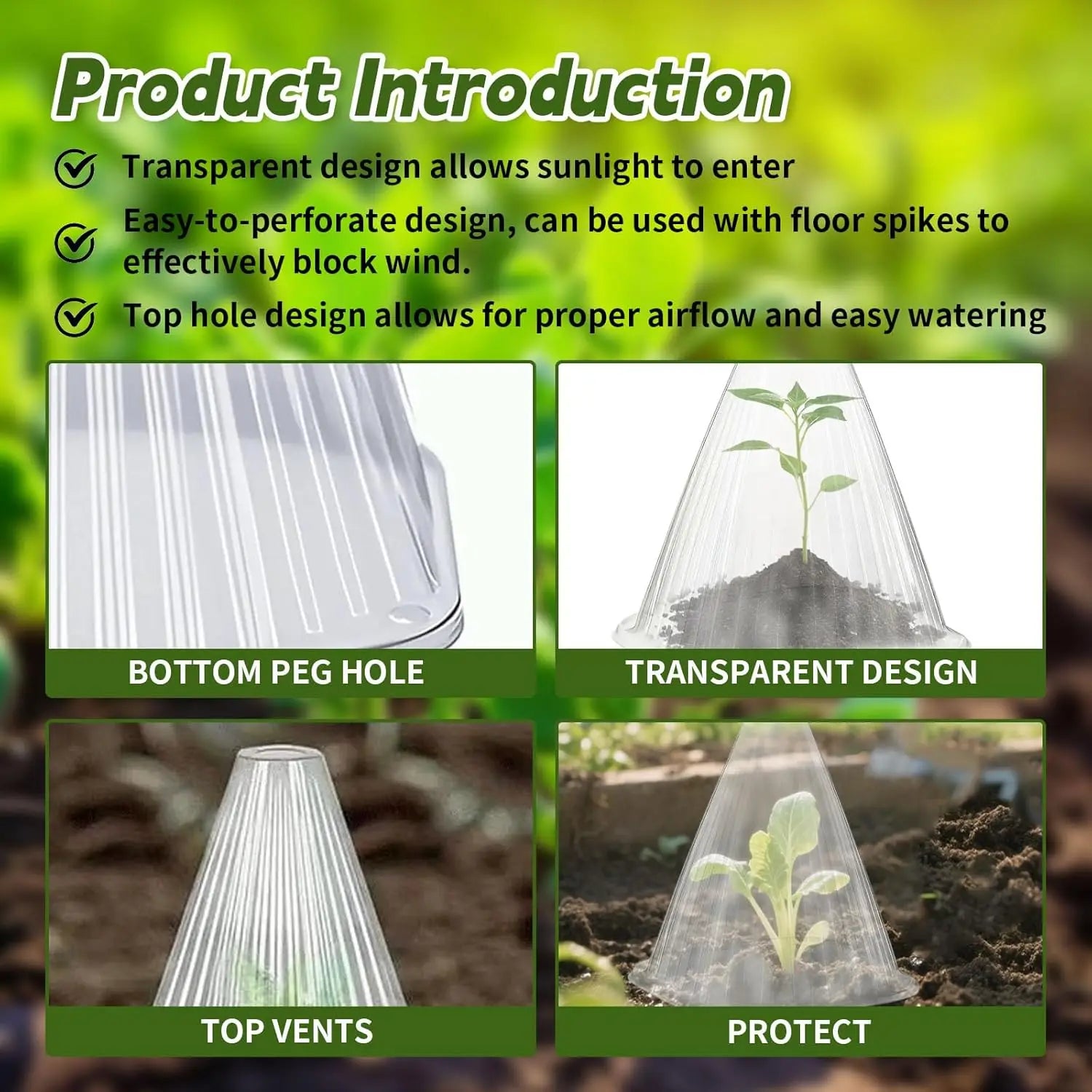 12/24pcs Reusable Plant Cloche Breathable Mini Greenhouse Cover Clear Frost Wind Guard Seedling Protector Garden Plant Shield Oasis Select