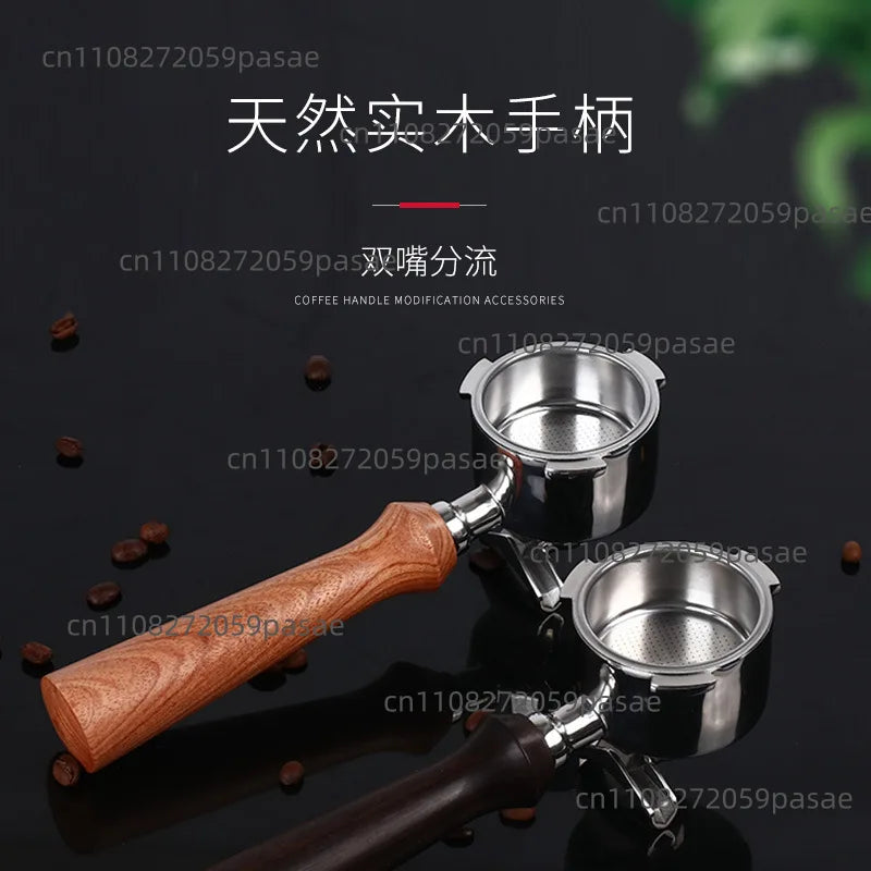 51mm Stainless Steel Two-cup Filter Screen Double-mouth Solid Wood Handle Modification Accessory for Home Coffee Machine Oasis Select