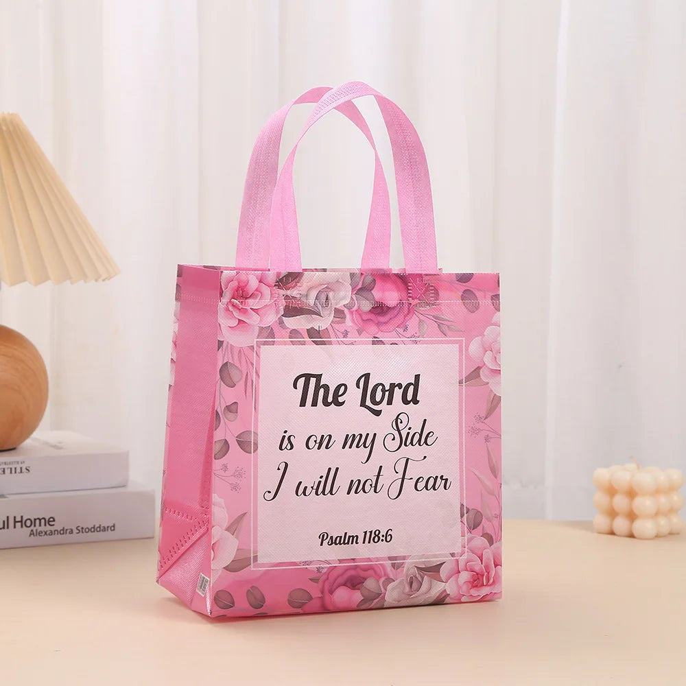 8/16/32pcs Floral Bible Tote Bag - For Christian Baptism, Non Woven Bag, Reusable Tote Bag, Baptism, Wedding Birthday, Inspiring Oasis Select