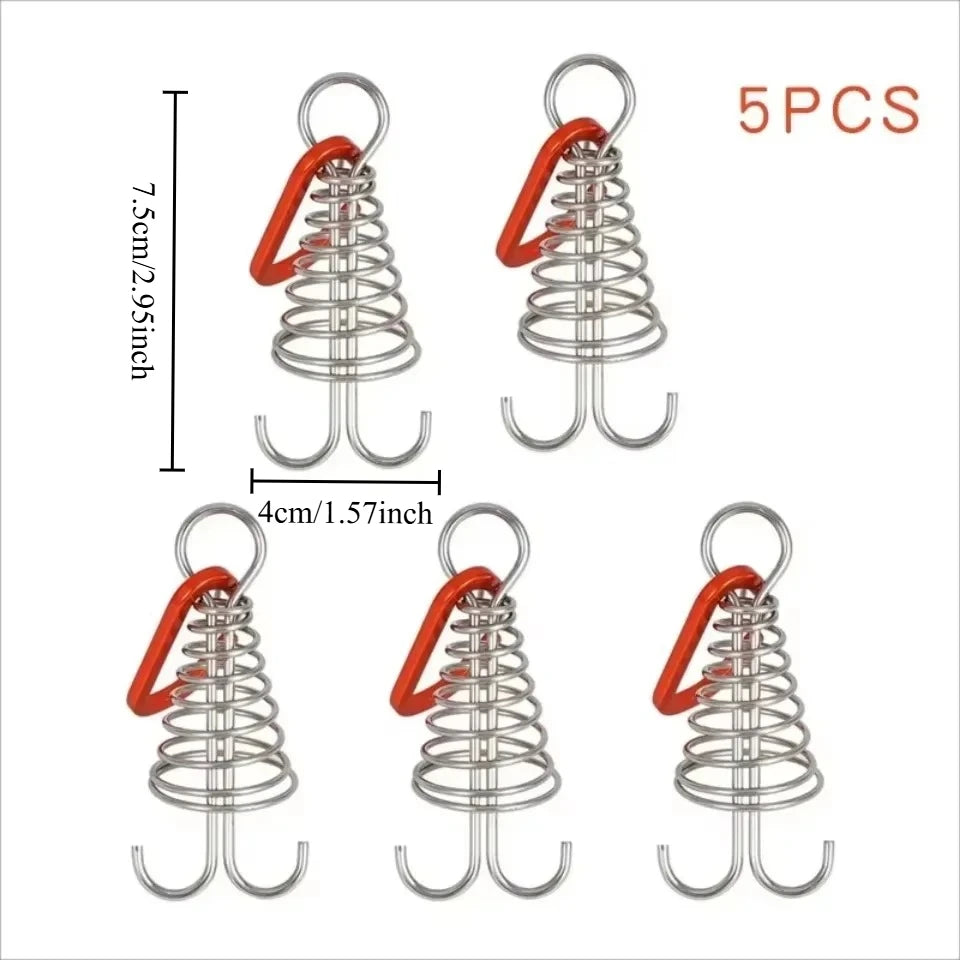Stainless Steel Camping Wind Rope Buckle Octopus Hook Tent Rope Adjuster Deck Nail Fixed Outdoor Camping Gear Oasis Select red-5pcs