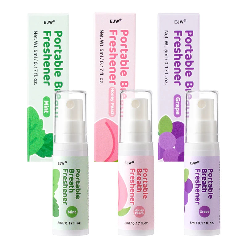 EJW Probiotic Oral Spray, Mint & Peach & Grape Flavor Combo, Breath Spray with Prebiotics , Long-Lasting Freshness Oasis Select 3pcs