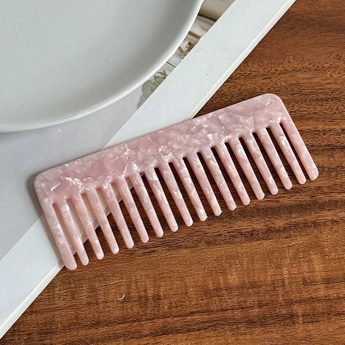 Acetate Fiber Wide Tooth Comb Anti Static Detangling Design Colorful Pattern Hair Tool Portable Travel Women Hair Accessory Oasis Select PinkA