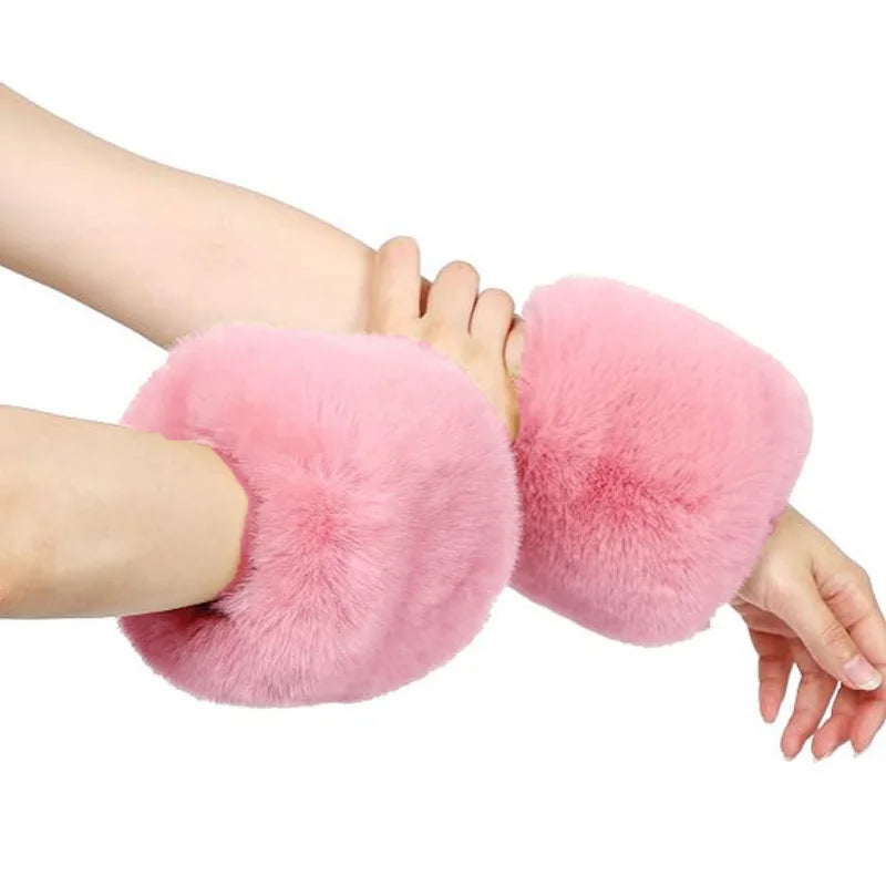 Adult wristband sleeves Christmas sleeves imitation rabbit fur warm sleeves plush gloves versatile fashion warm wrist protection Oasis Select 8