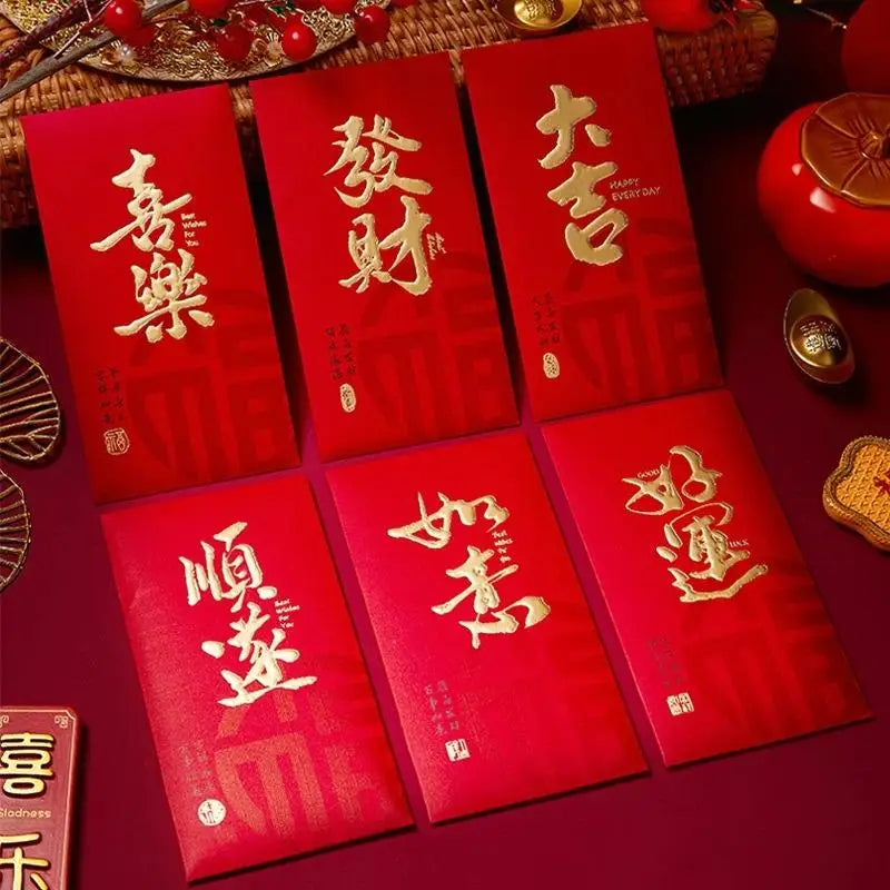 6 Pcs Chinese New Year Red Envelope Best Wishes Chinese Style Hot Stamping Bronzing Red Pocket Wedding Party Decorations Oasis Select A1
