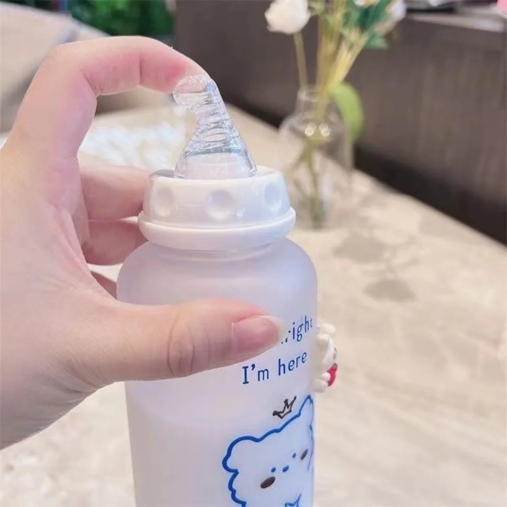 400ml Cute Strawberry Bear Water Bottle 400ml Frosted Drinking Bottles Portable Leakproof Transparent Cup Girls Kids Adult Oasis Select