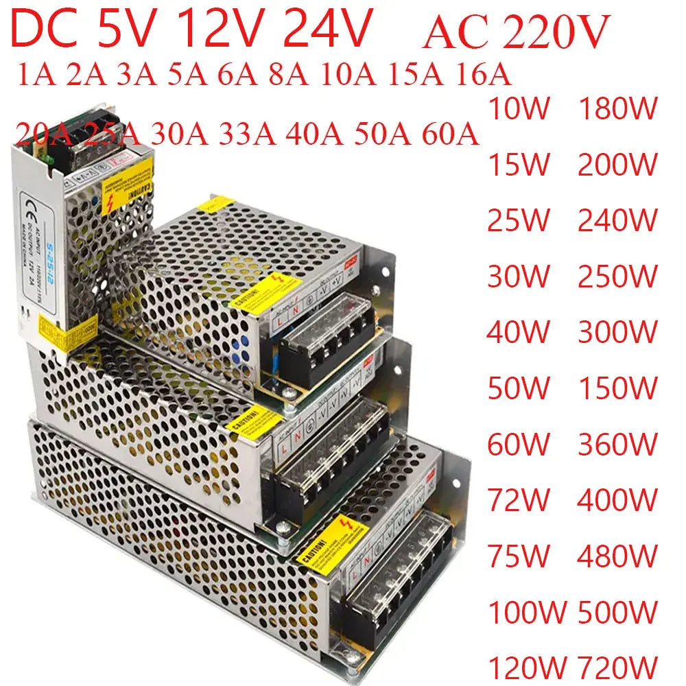 500W Switching Power Supply 12V 220V AC TO DC 5V Power Supply 24V 220V 2A 3A 5A 10A 20A 30A 50A Transformer For LED Strip Light Oasis Select AC 110V-220V 24V Power Supply 12A