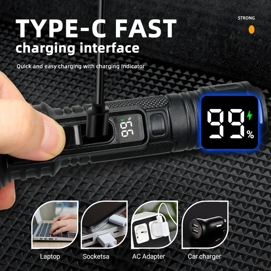 Ultra-bright Led Flashlight Rechargeable Zoomable Torch Portable 6 Mode Tactical Lamp Outdoor Camping Fishing Emergency Lantern Oasis Select