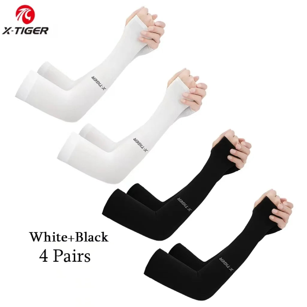 X-TIGER 4 Pairs Cycling Arm Summer Ice Cloth Cycling Sleeves Sun Protection Unisex Breathable Running Volleyball Sleeves Outdoor Oasis Select 03