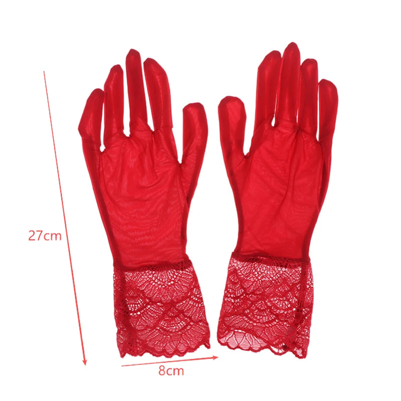 Women Oil Glossy Tight Stocking Gloves Sexy High Elastic Transparent Ultra-Thin Clubwear Short Wrist Gloves Oasis Select