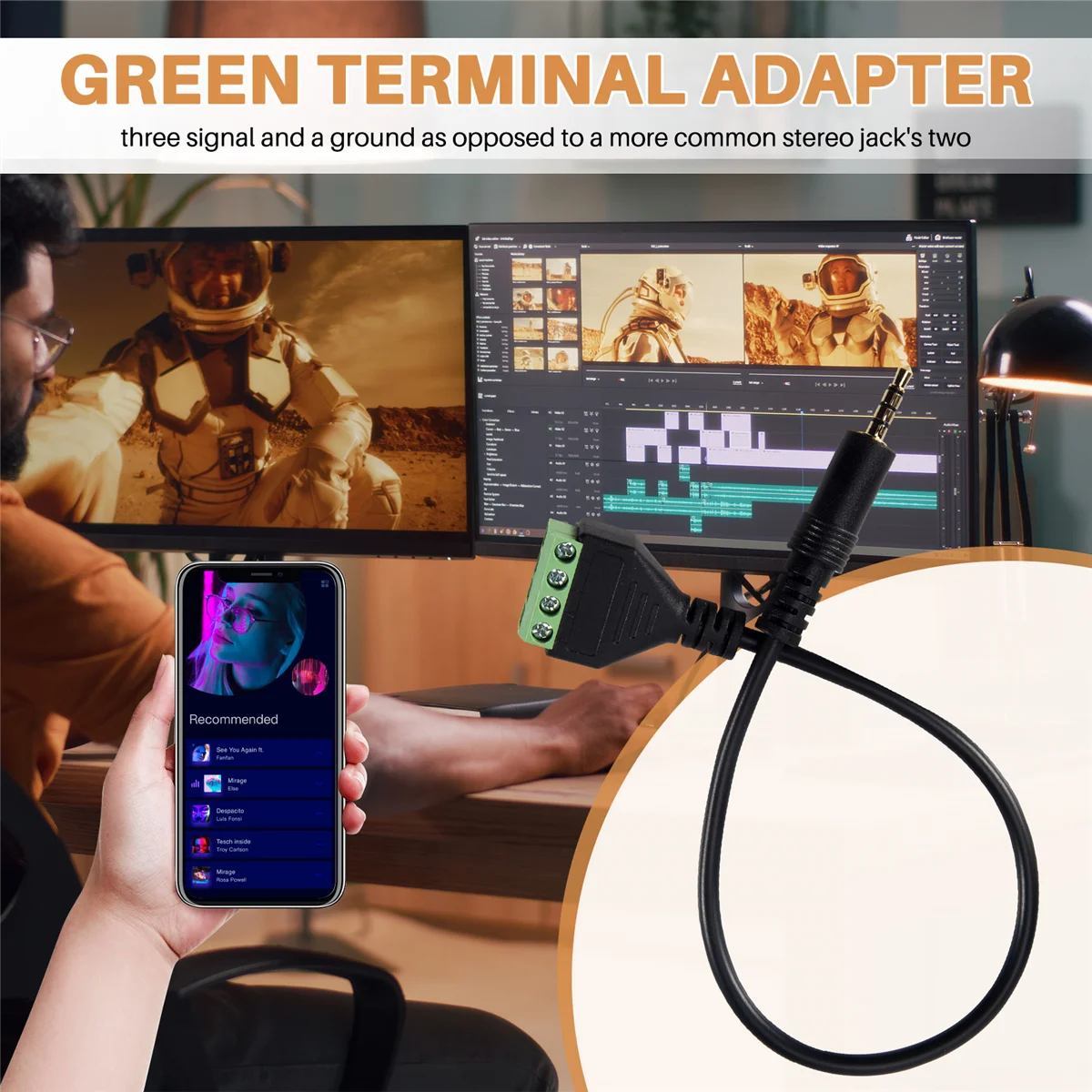 3.5mm Screw Terminal Adapter Speaker Cable 4-Core Stereo TRRS Male Hole to AV 4 Screw Terminal Balun Connector Cable Oasis Select
