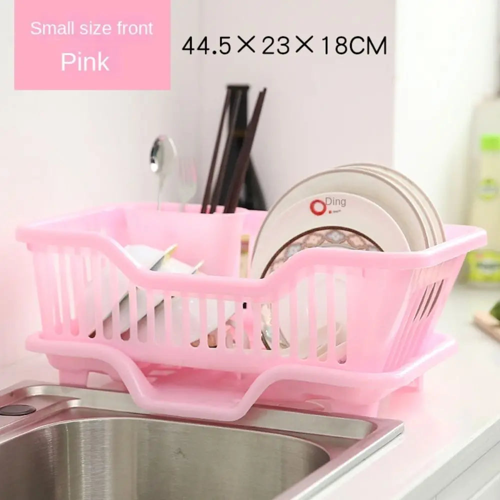 Dish Drying Kitchen Utensils Drainer Rack with Drain Board Countertop Dinnerware Plates Bowls Chopsticks Spoons Organizer Oasis Select Pink
