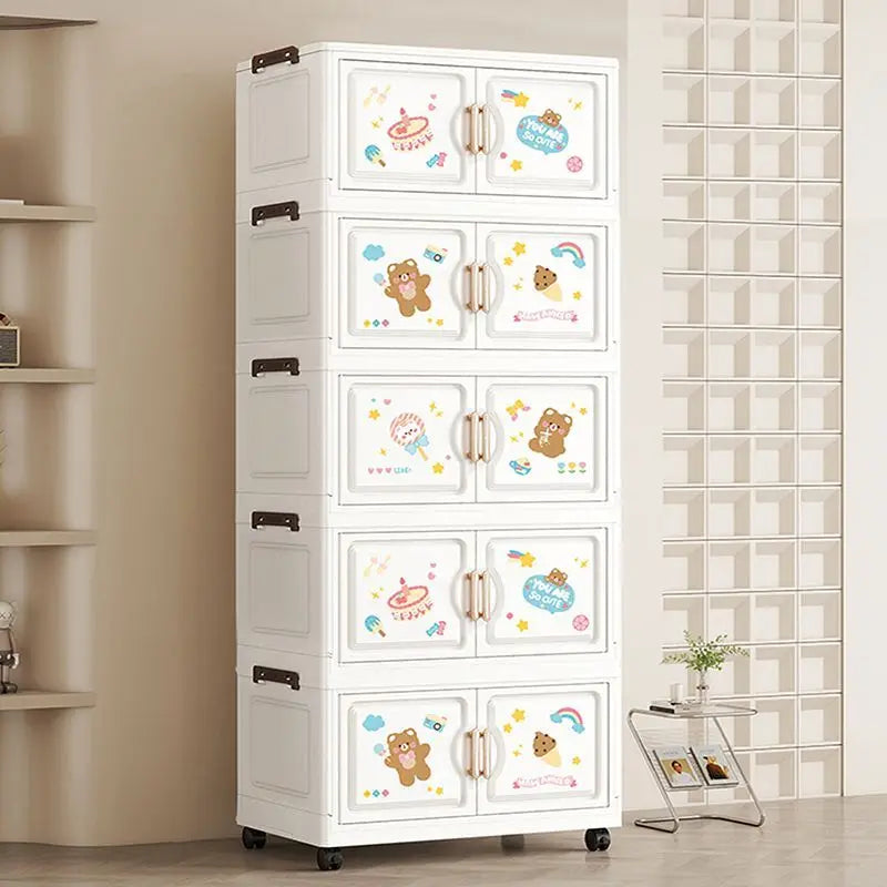 18.9 Inch Cartoon Foldable Storage Box,1-6 Tier Heavy-Duty Rolling Organizer,2 Colors for Bedroom/Living Room/Kitchen/Study Oasis Select