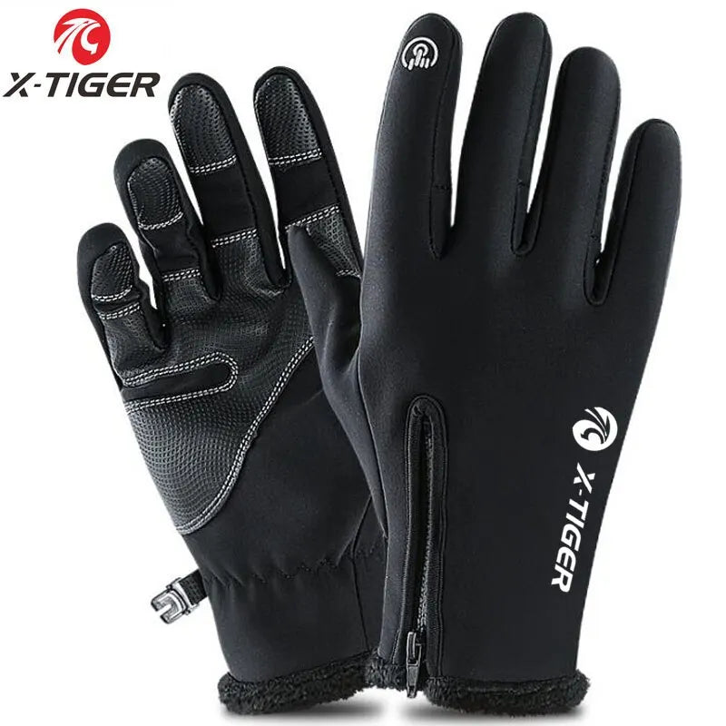 X-TIGER Autumn Winter Fleece Bicycle Gloves Touch Screen Full Finger Gloves Long Wrist Warm Cycling Gloves For Cycling Oasis Select