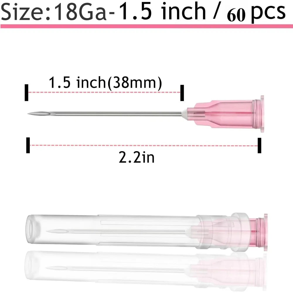 60-Pack 18G Disposable Sterile Stainless Steel Tattoo Needles