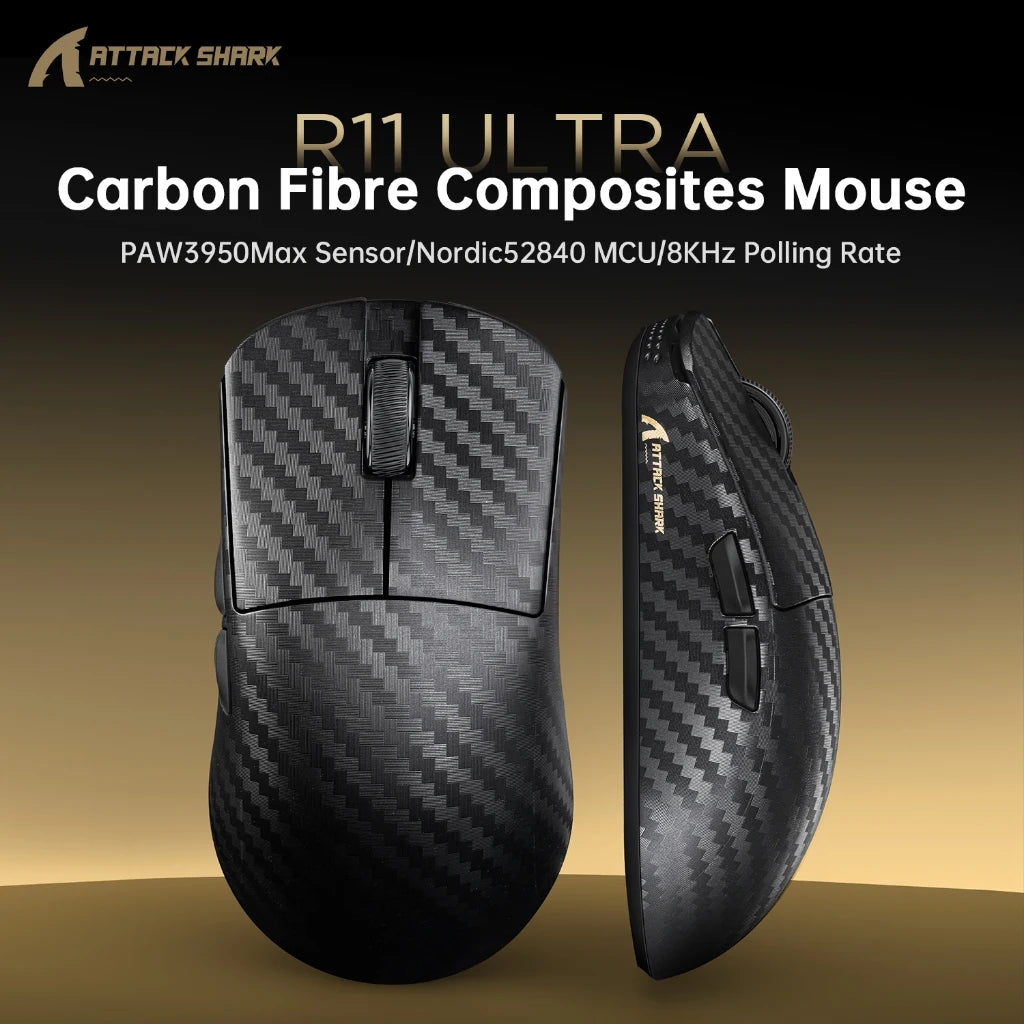 Attack Shark R11 Ultra 8K Carbon Fiber Gaming Mouse, PAW3950MAX, 49g Ultra-Lightweight, Wireless 8000Hz Polling,Tri-Mode Oasis Select R11 Ultra Huansha