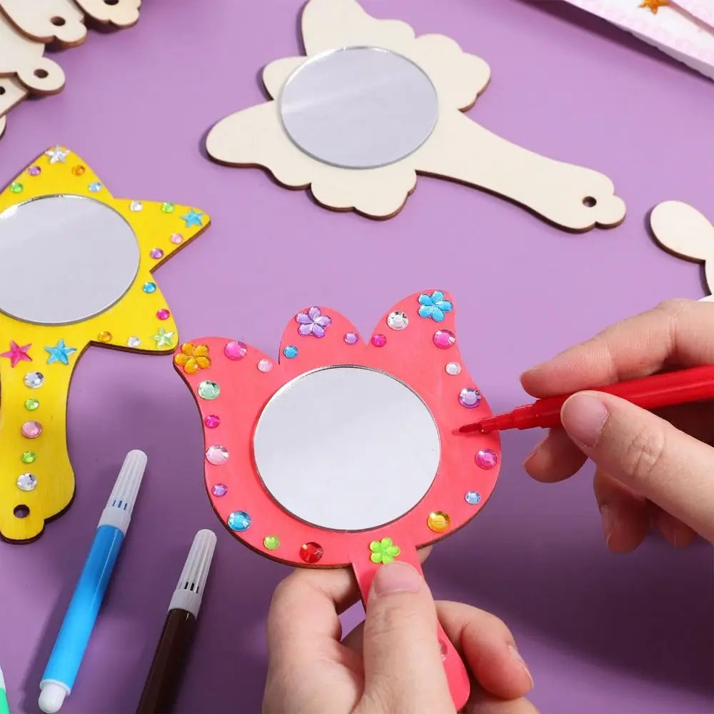 DIY Wooden Princess Mirror Craft Kit with Paintbrushes