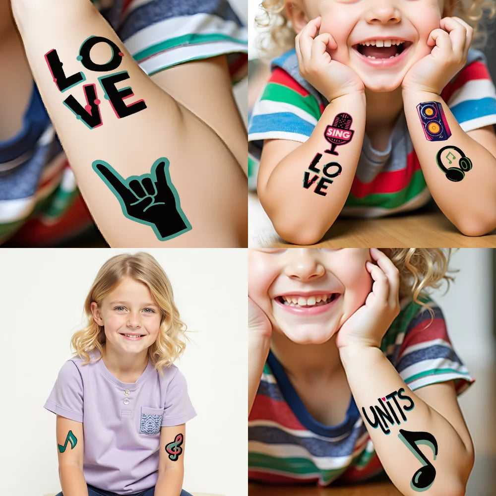 63-Pack Music Cartoon Temporary Tattoos – Waterproof Stickers Temporary Tattoo Set Oasis Select