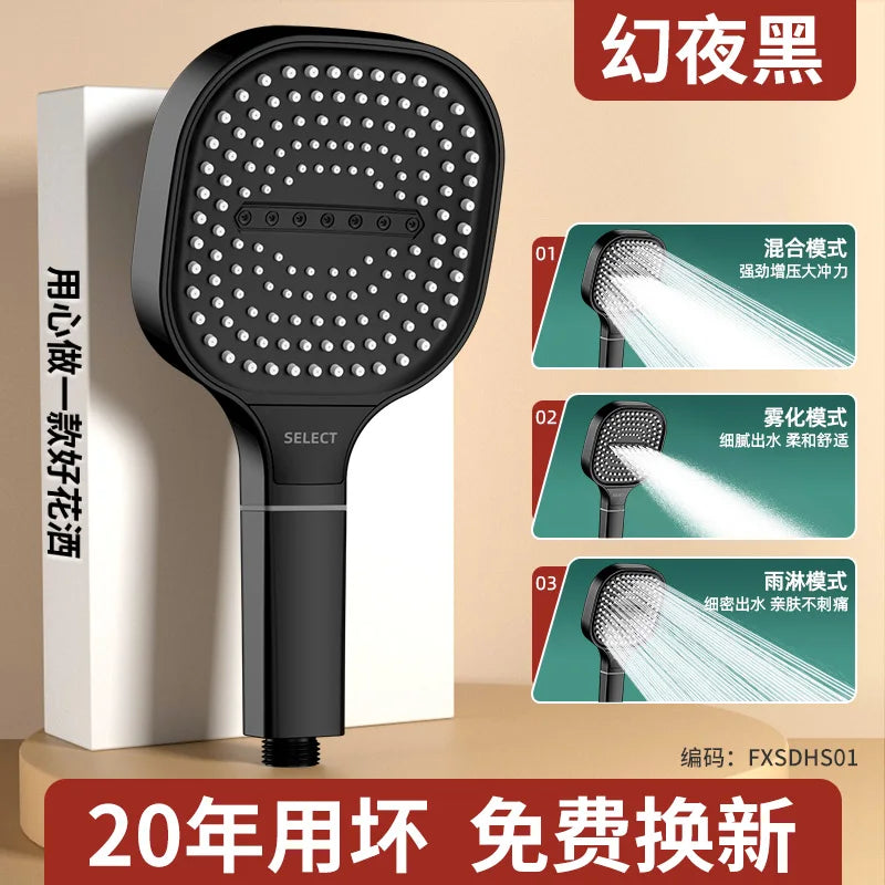 New 13CM Large Panel 3 Modes Shower Head High Pressure Water Massage Shower Head With Filter Element Bathroom Accessories Oasis Select Black Shower
