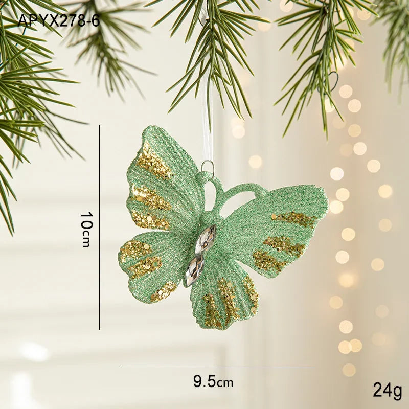 Christmas Painted Green Cone Balls Hanging Pendants Merry Christmas Tree Decoration for Home Xmas Ornament Gift Navidad Oasis Select butterfly
