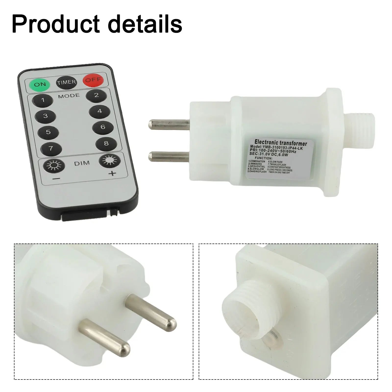 31V LED Adapter Remote Control Adapter Rated Power 6W 4 Brightness Levels 8 Lighting Functions Input Voltage 220V-240V Oasis Select
