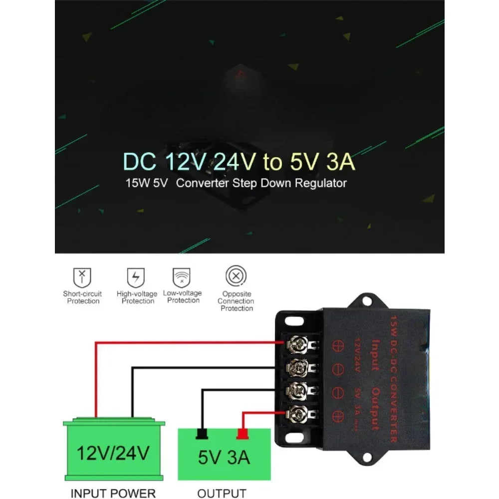 12V/24V to 5V 12V to 5V 24V to 5V 5A 10A 15A DC DC Converter Regulator Car Step Down Reducer CE Certificated Step-down module Oasis Select