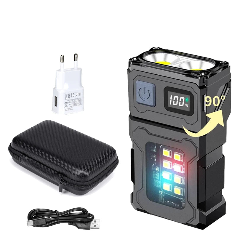 Portable LED Flashlight Super Bright Mini Rechargeable LED Tail Magnet Torch with COB Side Emergency Light for Camping Hiking Oasis Select Set A