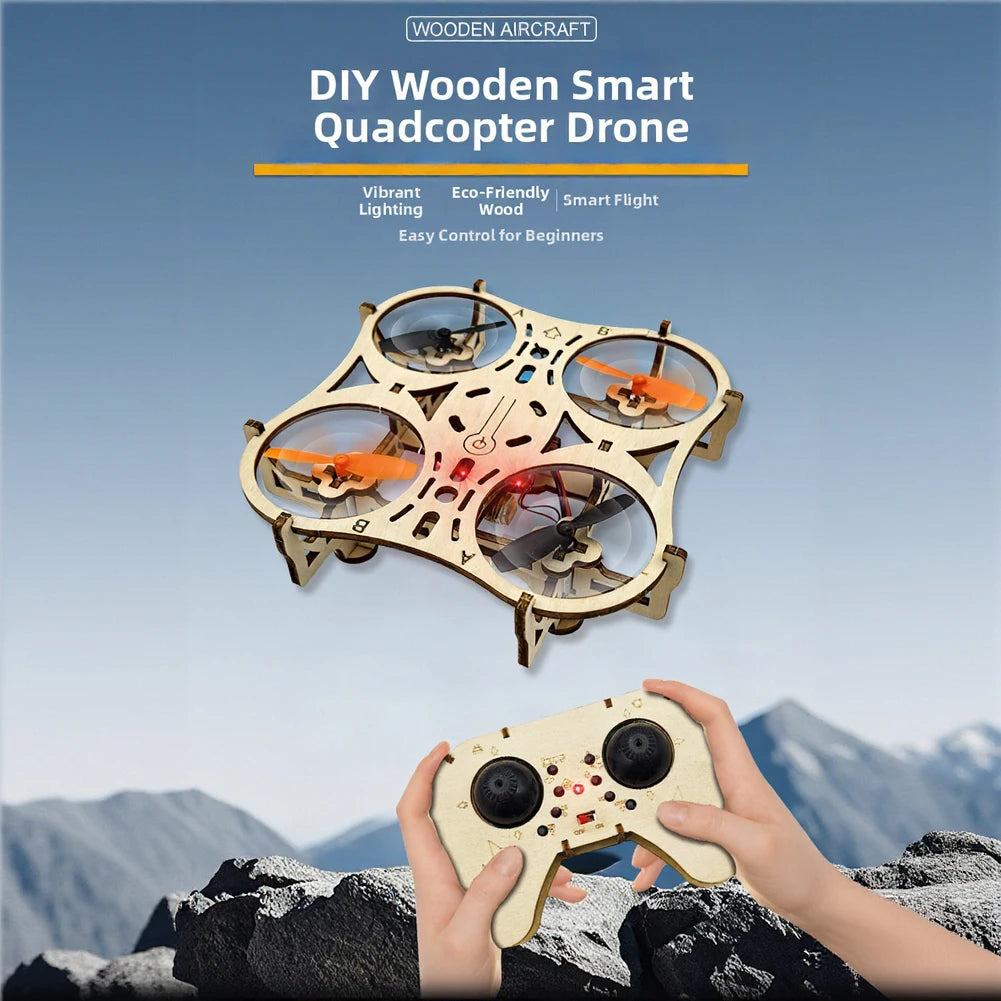 DIY Wooden Drones Model Kit with Intelligent Hovering Function Remote Control Distance 50-70m Battery Life 5-7min Oasis Select